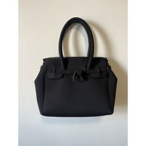 Black Scuba Neoprene Shoulder Tote Bag Classic Shape 2000s Y2K